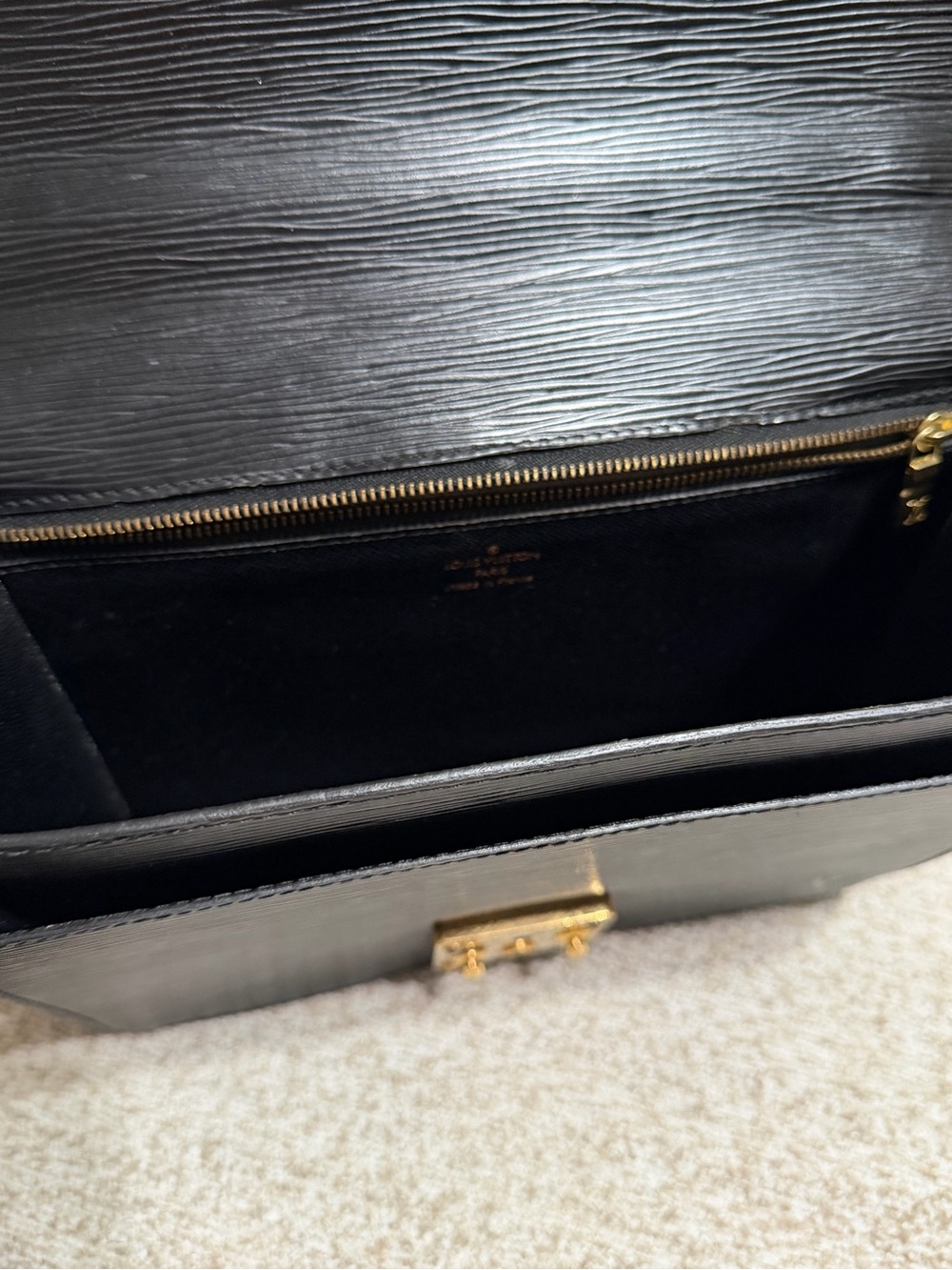 Black Leather Top-Handle Satchel with Gold Hardware - Picture 6 of 9